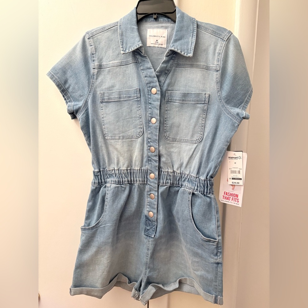 Celebrity Pink Light Blue Denim Romper